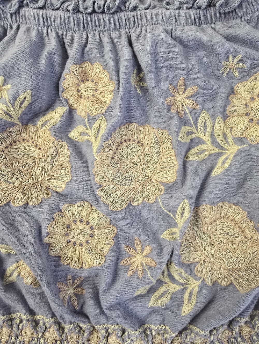 American Eagle Crop Top Blue Embroidered Floral Off Shoulder Short Sleeve M - Picture 7 of 12